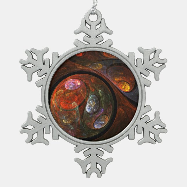 Fluid Connection Abstract Art Snowflake Pewter Christmas Ornament (Front)