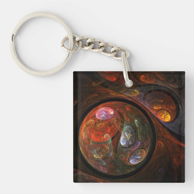 Fluid Connection Modern Cosmic Abstract Art Key Ring (Front)