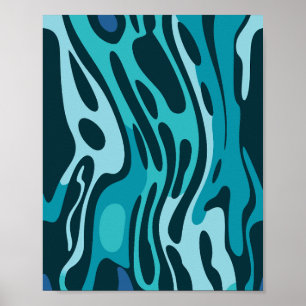 Fluid Design with Flowing Blue and Aqua Shapes Poster