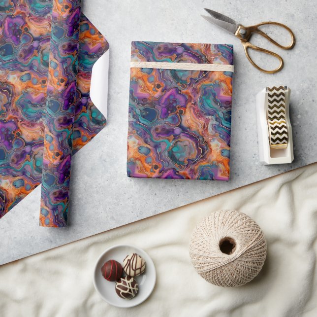 Fluid Design with Rich Purples, Oranges, and Blues Wrapping Paper (Crafts)