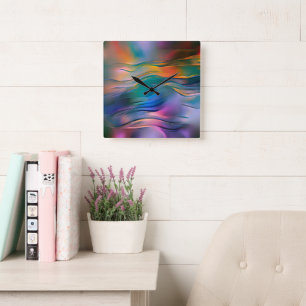 "Fluid Horizons" Contemporary Abstract Art Square Wall Clock
