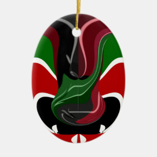 Fluid Kenya: National Flag Texture Abstract Art Ceramic Tree Decoration