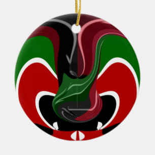 Fluid Kenya: National Flag Texture Abstract Art Ceramic Tree Decoration