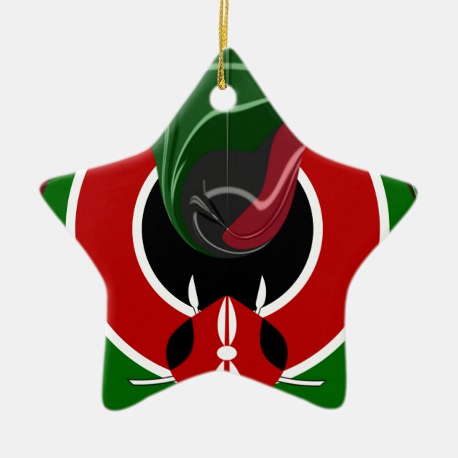 Fluid Kenyan Flag: A Modern Design Ceramic Tree Decoration (Front)