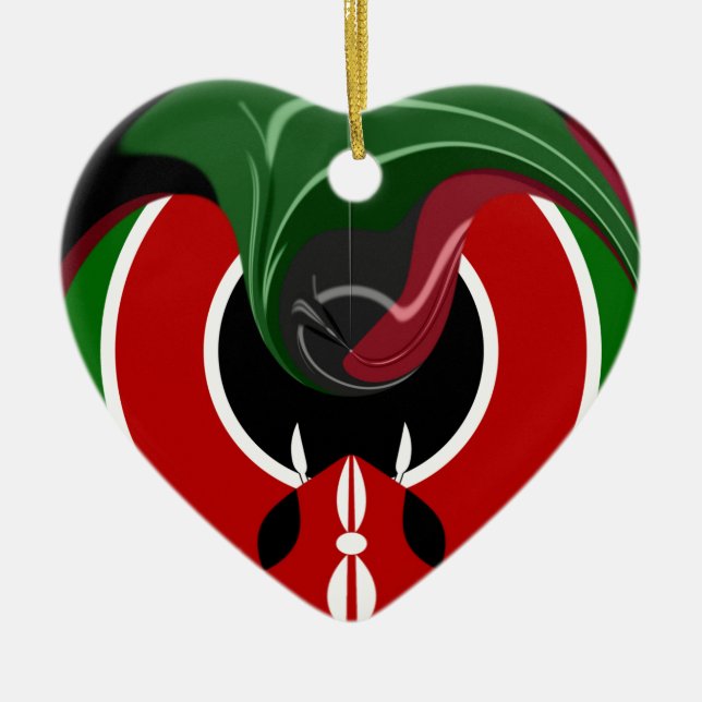 Fluid Kenyan Flag: A Modern Design Ceramic Tree Decoration (Front)