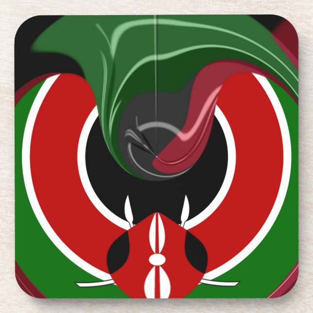 Fluid Kenyan Flag: A Modern Design Coaster (Front)
