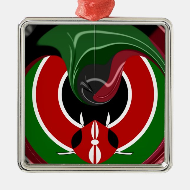 Fluid Kenyan Flag: A Modern Design Metal Tree Decoration (Front)