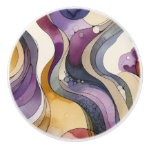 Fluid lines purple and golden abstract watercolor