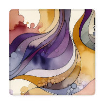 Fluid lines purple and golden abstract watercolor