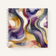 Fluid lines purple and golden abstract watercolor