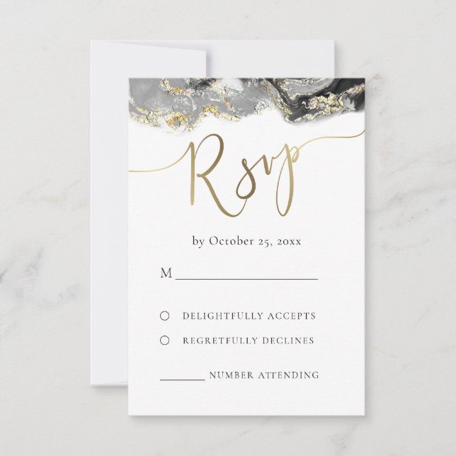 fluid marble black gold RSVP wedding (Front)