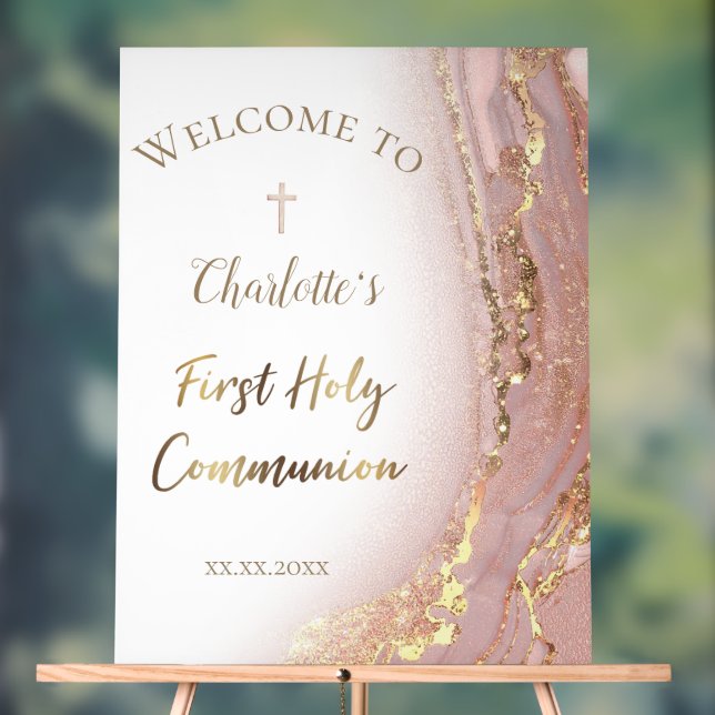 fluid marble | First Communion welcome sign (Neutral)