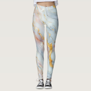 Fluid Marble Pattern with Peach, Gray and Gold   Leggings