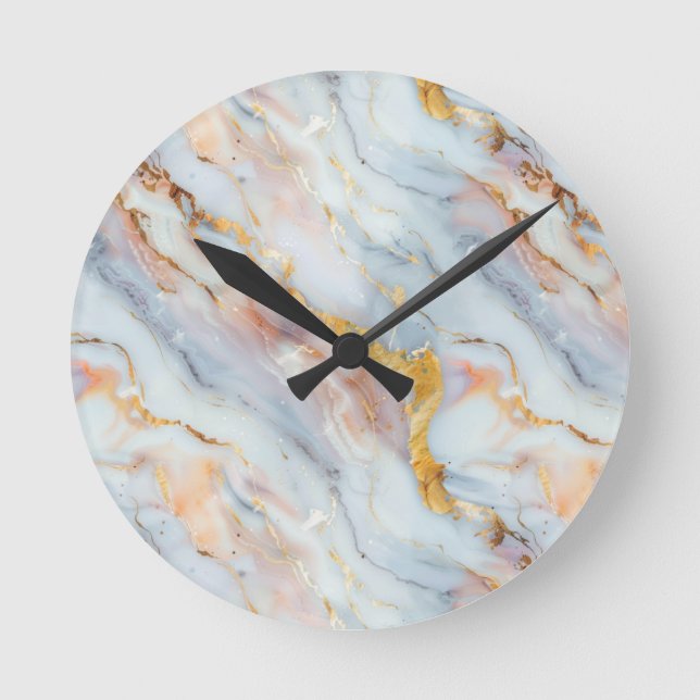Fluid Marble Pattern with Peach, Gray and Gold   Round Clock (Front)