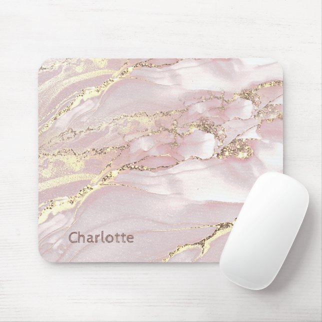 fluid marble pink gold mouse pad (With Mouse)
