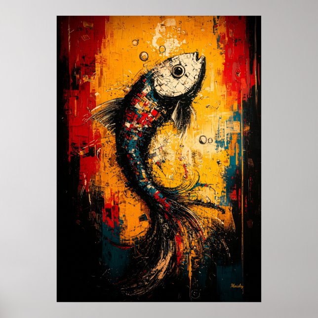 Fluid Motion Contemporary Expressionist Fish Artwo Poster (Front)