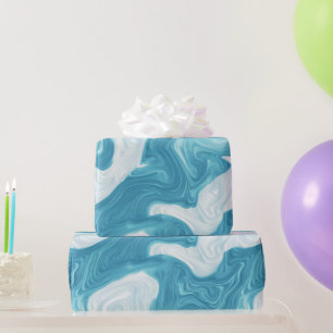 Fluid Ocean Aqua Blue Drift White Abstract pattern Wrapping Paper