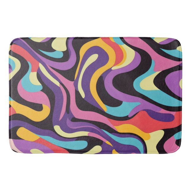 Fluid paint abstract flow colourful fun bath mat (Front)