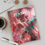 Fluid Paint Red Teal Foil Sparkling Light Accents  Planner<br><div class="desc">Introducing an extraordinary customised planner design that combines the mesmerising blend of fluid paint strokes, vibrant red and aquamarine foil accents, and a captivating crimson luminescent effect. This remarkable fusion creates a magnificent work of artistry, destined to leave a lasting impression. But here's the most enchanting part: the text within...</div>