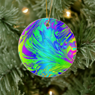Fluid Rainbow Abstract Paint Splatters Ceramic Tree Decoration