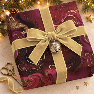 Fluid Red Gold Elegant Marble Pattern Wrapping Paper