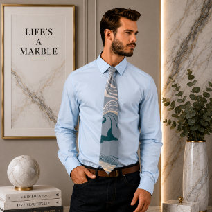 Fluid Swirl Marble Blue and Grey Tie