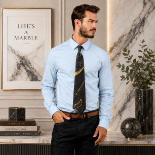Fluid Swirl Marble Golden Black Neck Tie