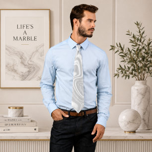 Fluid Swirl Marble Grey and White Neck Tie