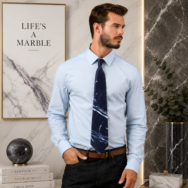 Fluid Swirl Marble Navy Blue Neck Tie (Creator Uploaded)