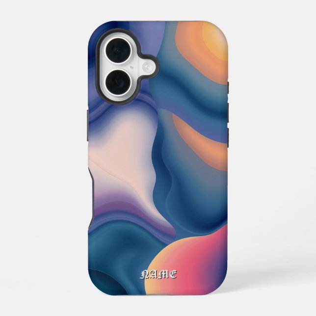 Fluid Wave Sunset Abstract iPhone 16 Case (Back)
