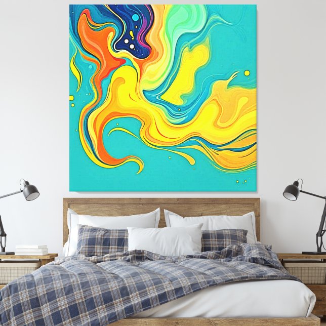 Fluidity of Joy: Abstract Waves Canvas Print (Insitu(Bedroom))