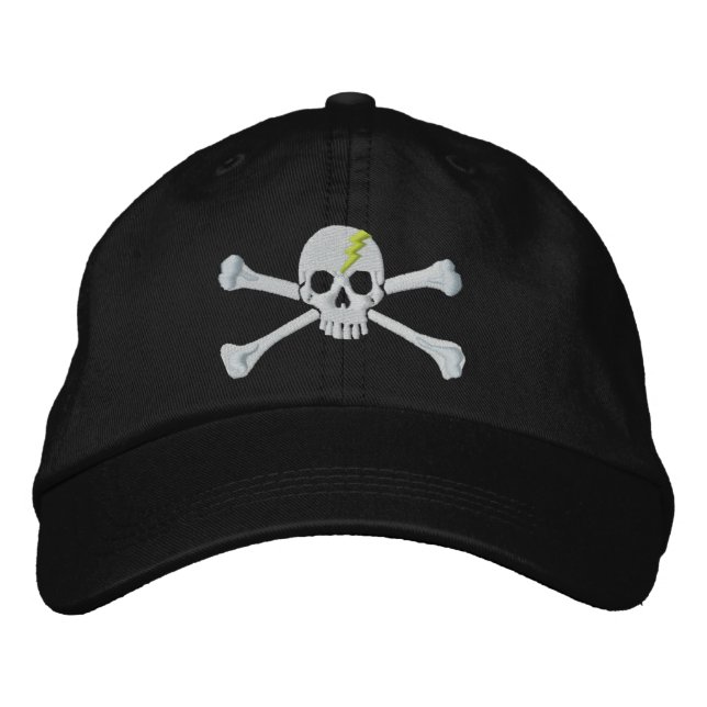 Fluo Green Thunderbolt Crossbones Skull Embroidery Embroidered Hat (Front)