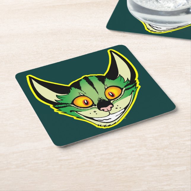 Fluorescent Cartoon Cat Paper Coasters (Angled)