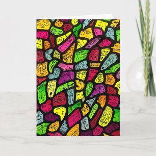 Fluorescent Cartoon Weird Faces Drawing Card