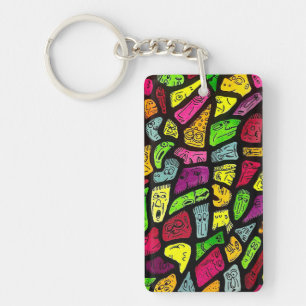 Fluorescent Cartoon Weird Faces Drawing Key Ring