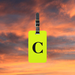 Fluorescent Chartreuse Yellow Neon Monogram Name Luggage Tag