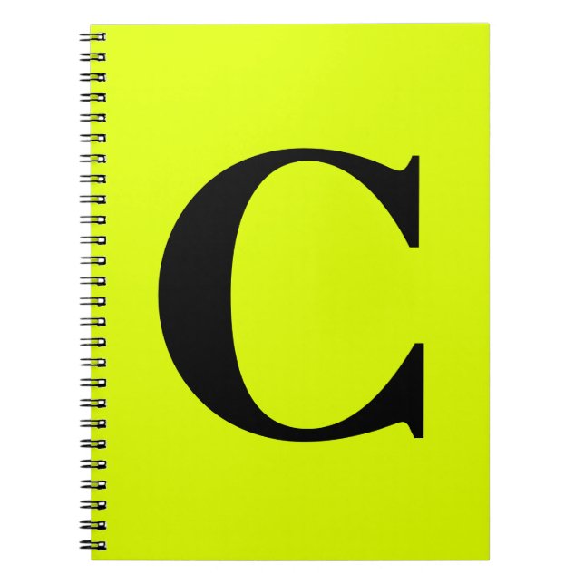 Fluorescent Chartreuse Yellow Neon Monogram Name Notebook (Front)