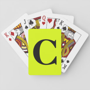 Fluorescent Chartreuse Yellow Neon Monogram Name Playing Cards