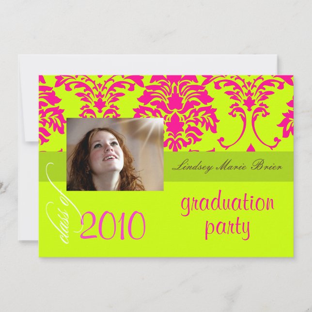 Fluorescent Damask/hot pink/lime Invitation (Front)