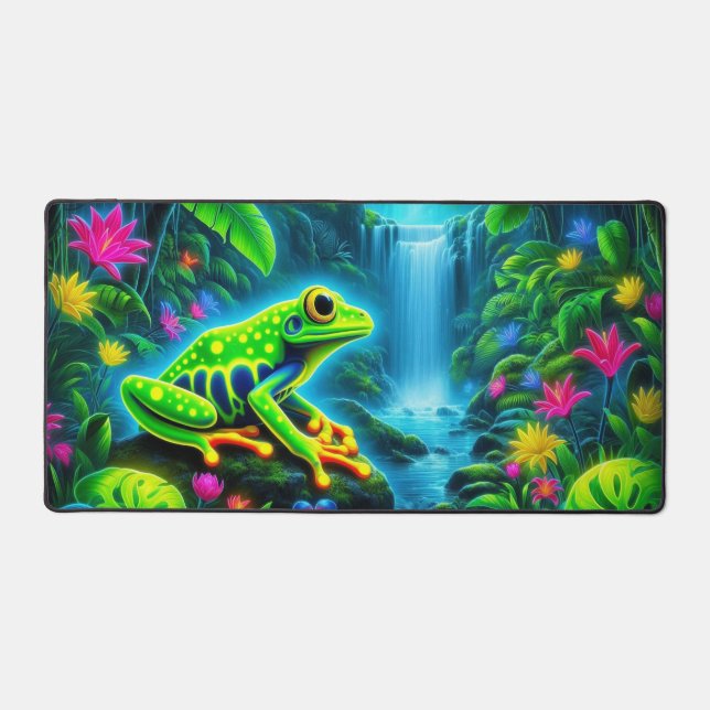 Fluorescent Frog, Eye-Catching Neon Animals Desk Mat (Front)