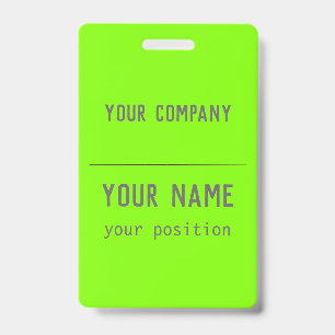 fluorescent green- bold lettering - QR  code ID Badge