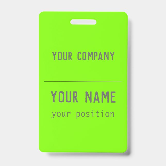 fluorescent green- bold lettering - QR  code ID Badge (Front)