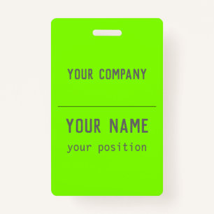 fluorescent green- bold lettering - QR  code ID Badge