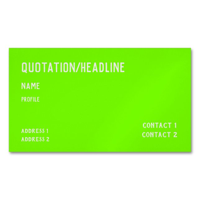 fluorescent green  magnetic business card (Front)