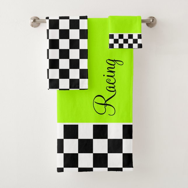 Fluorescent Green Racing Theme Towel Set (Insitu)
