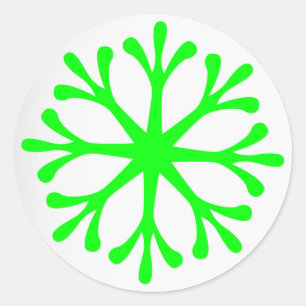Fluorescent Green Snowflake Holiday Labels/Sticker Classic Round Sticker