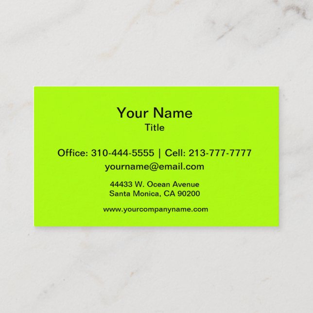 Fluorescent Green Solid Colour Business Card (Back)