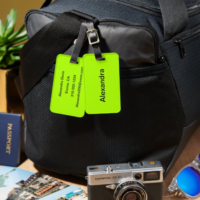 Fluorescent Green Solid Colour Luggage Tag (Front & Back)