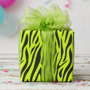 Fluorescent Liime Green Small Zebra Print Wrapping Paper