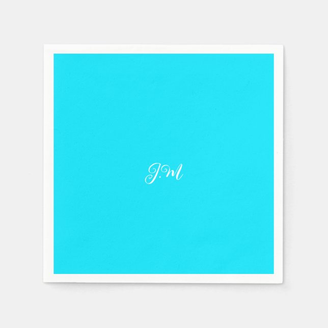 Fluorescent neon blue solid colour initials name napkin (Front)